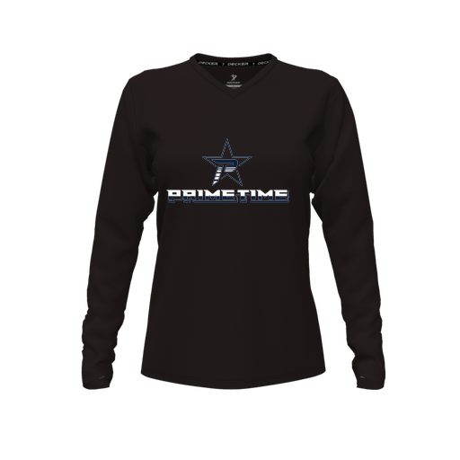 [CUS-DFW-TEES-PER-VNK-LSL-BLK-FYXS-LOGO1] Decker Performance T-Shirt (Female Youth XS, Black, V Neck, Logo 1, Long Sleeve)