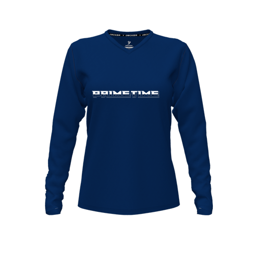 [FTLVPTNV-FYXS-LOGO3] Decker Performance T-Shirt (Female Youth XS, Navy, V Neck, Logo 3, Long Sleeve)