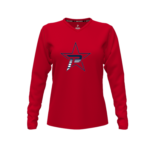 [FTLVPTRD-FYXS-LOGO2] Decker Performance T-Shirt (Female Youth XS, Red, V Neck, Logo 2, Long Sleeve)