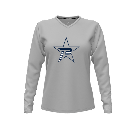 [FTLVPTGY-FYXS-LOGO2] Decker Performance T-Shirt (Female Youth XS, Gray, V Neck, Logo 2, Long Sleeve)