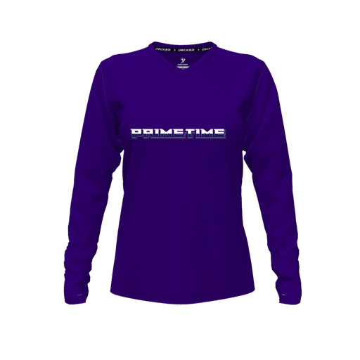 [FTLVPTPP-FYXS-LOGO3] Decker Performance T-Shirt (Female Youth XS, Purple, V Neck, Logo 3, Long Sleeve)